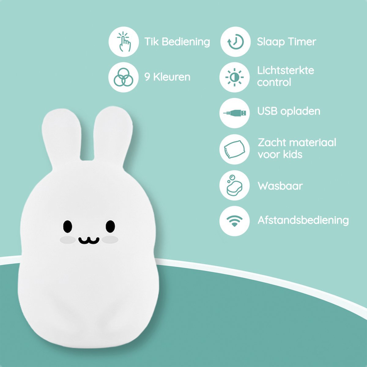 Sleepy Friends Nachtlicht Kinderhase - LED - 8 Farben - dimmbar - 95.2x97.4x100 mm - USB aufladbar - inkl. Fernbedienung