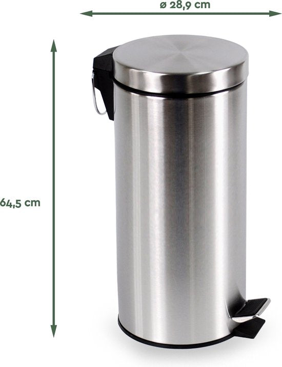 BRASQ Treteimer 30 Liter - Edelstahl - PB130 - Mülleimer mit herausnehmbarem Treteimer - Mülleimer - Abfalleimer - Abfalleimer