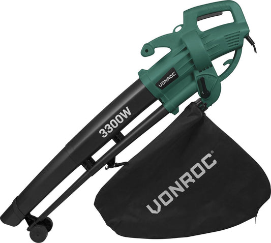 VONROC Laubbläser - Saugen & Häckseln - 3300 W - Inkl. 40-Liter-Auffangsack - Schwarz