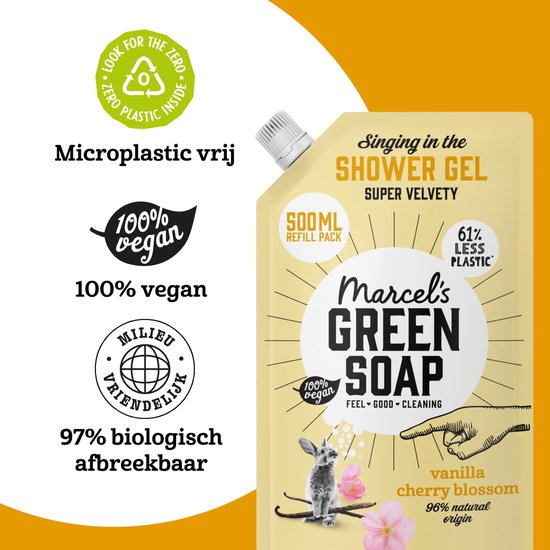 Marcel's Green Soap Duschgel-Nachfüllpackung – Vanille & Kirschblüte – 500 ml