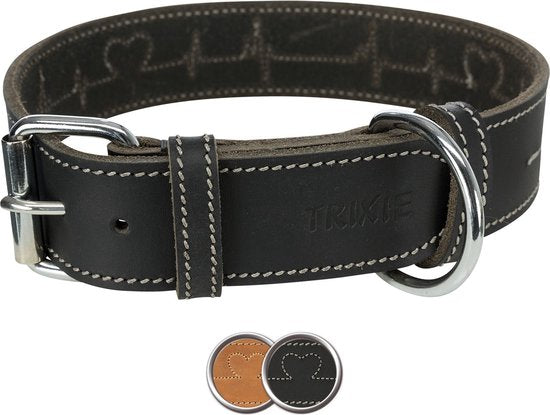 Trixie – Rustikales Lederhalsband „Hartslag“ – Braun – 55–65 × 4 cm