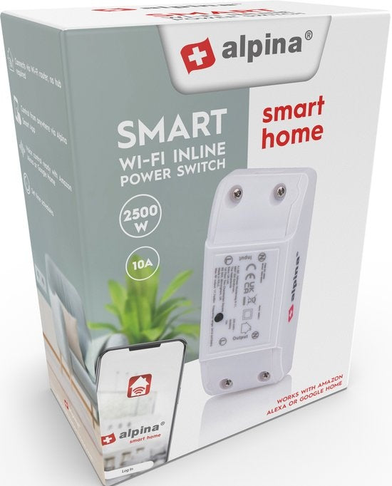 alpina Smart Home - Smart Switch - 230V/10A - Montage im Kabel - Zeitplaneinstellung - alpina Smart Home App - Google Home - Amazon Alexa