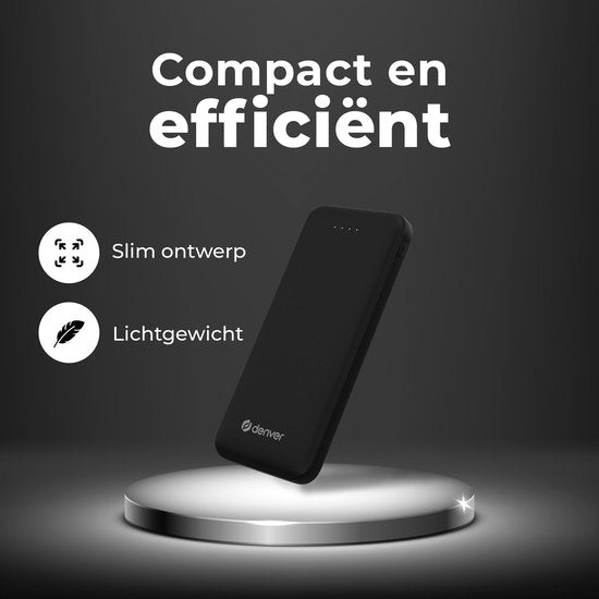 Denver Powerbank 10000 mAh - Mit Batterieanzeige - USB - Micro USB - Universal Powerbank für Apple iPhone / Samsung, u.a. - Schwarz - PBS10010B