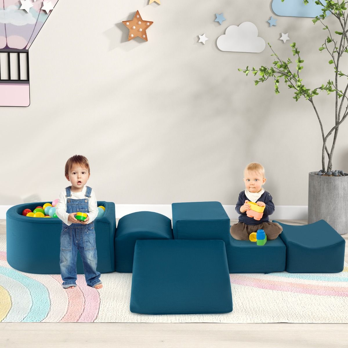 Coast Kletter- und Krabbel-Set – 5-teiliges Set aus weichen Spielblöcken mit Bällebad – blau