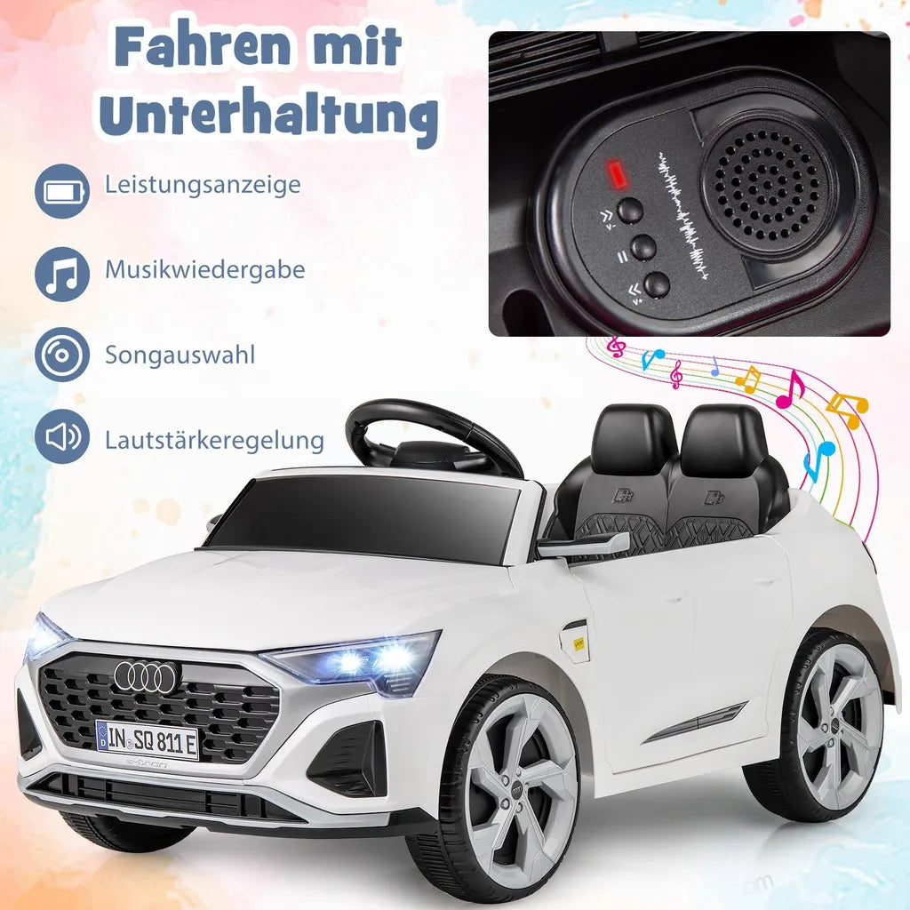 Coast Audi SQ8 Kinderauto Weiß - 12V Elektroauto mit Fernsteuerung, LED und Musik - 98 x 49 x 43 cm