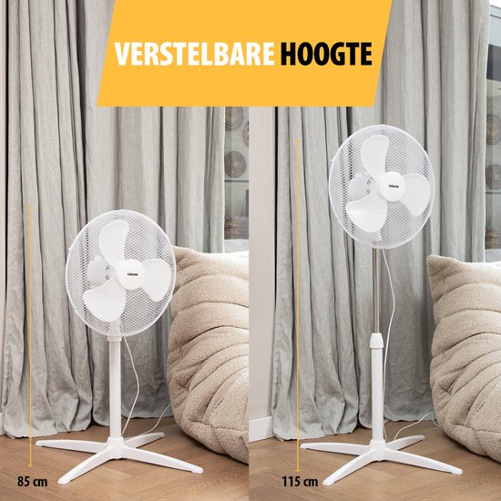 Standventilator 40 cm - 45W - 3 Geschwindigkeiten - 85° Oszillation - Höhenverstellbar - Tristar VE-5755 - Weiß