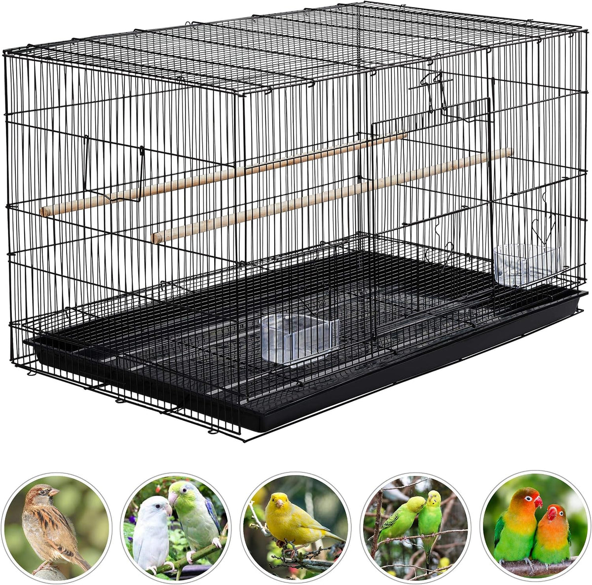 Yaheetech Stapelbarer Vogelkäfig 76 × 45,5 × 45,5 cm – Schwarz – Geräumiger Flugkäfig für Sittiche und kleine Papageien