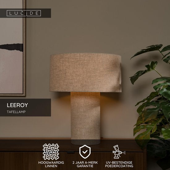 Lucide LEEROY – Tischlampe – 1xE27 – Taupe – Japandi