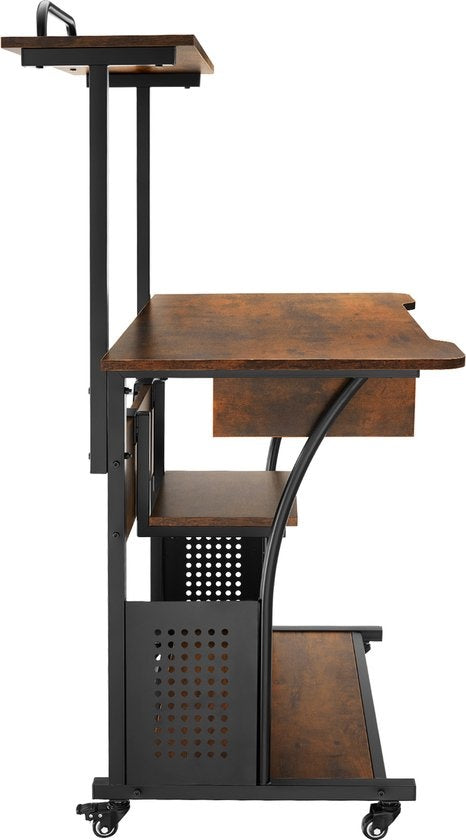tectake - mobiler Fife Schreibtisch 80 x 65,5 x 130,5cm - industriell dunkelbraun - 404726