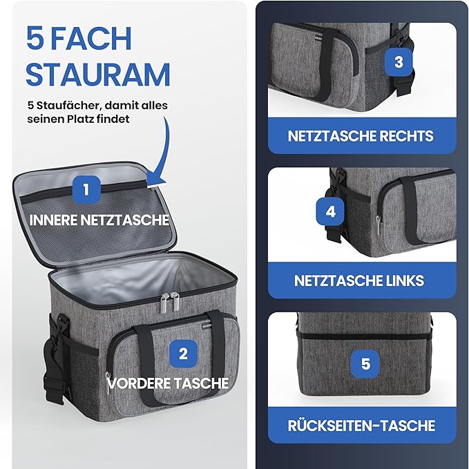 HELDENWERK Große Kühltasche, faltbar, isolierte Kühltasche, Thermotasche, auslaufsicher und wasserdicht, Picknick-Lunchbag, Frühstückstasche, Thermotasche, Isoliertasche