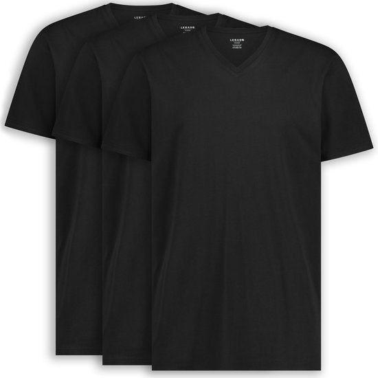 LEBASQ - Davis T-Shirt mit V-Ausschnitt 3er-Pack - Extra lang - Männer - Schwarz - Größe L