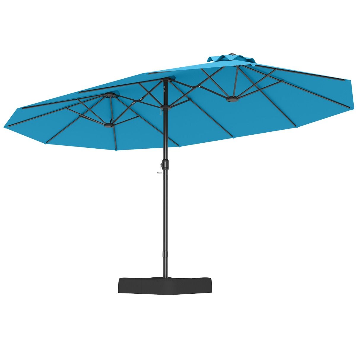 Coast Doppel-Terrassenschirm 470 x 285 x 261 cm – Türkis – Beschwerter Fuß mit Kurbel – 12 stabile Streben – Rechteckiger Garten- und Terrassenschirm