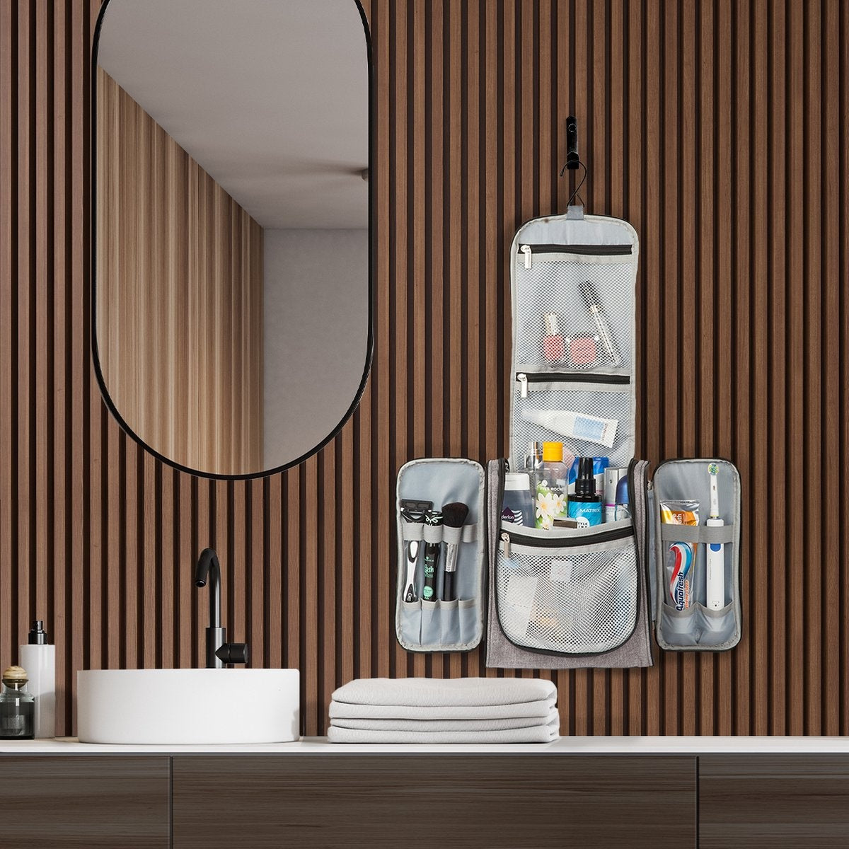 TRVLMORE Kulturtasche XL - Hängend mit Haken - Grau