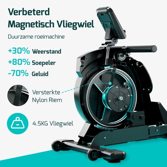 FITAGE Rudergerät - Rudergerät 16 Widerstandsstufen - Rudergerät mit Trainingsprogrammen und App - Rudertrainer - zusammenklappbar