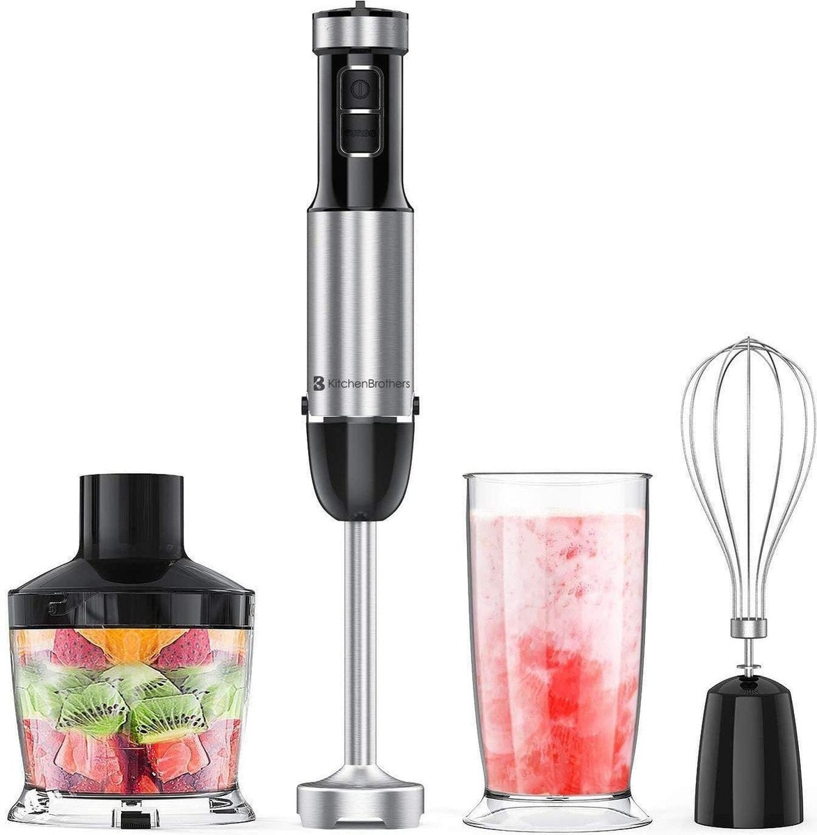 KitchenBrothers Stabmixer-Set - Zerkleinerer - Mixer 4-in1 - 800W - 600ML - Edelstahl