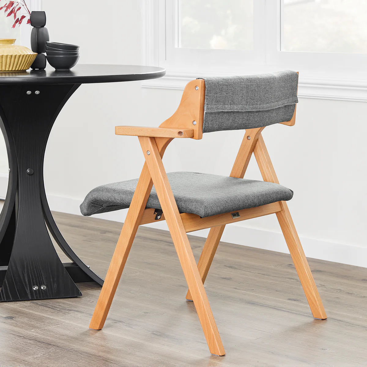 SoBuy FST98-HG Klappbarer Esszimmerstuhl aus Holz mit Kissen – Klappstuhl aus massivem Buchenholz – Grau