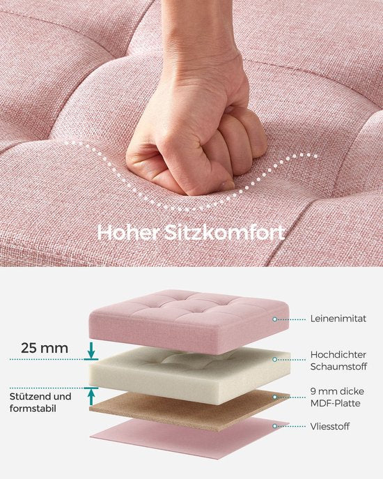 Aufbewahrungshocker - Ottomane Bank - Spielzeugkiste Organizer - MDF & Leinen - Pastellrosa