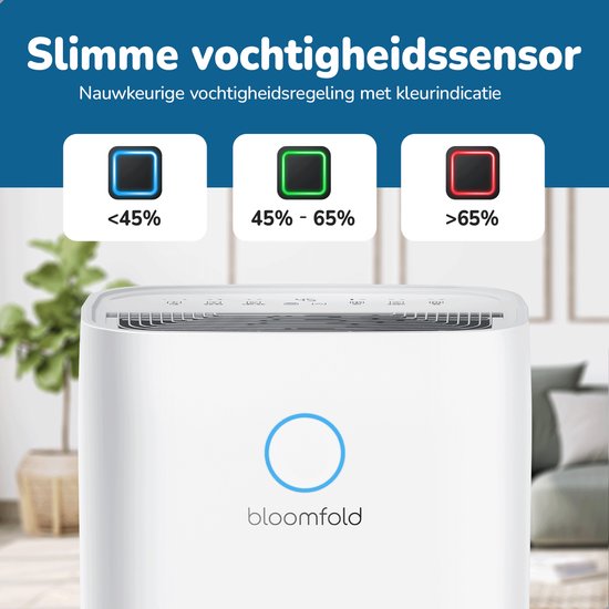 Bloomfold Luftentfeuchter - 25L pro Tag - inkl. Wasch-Trocken-Funktion - geeignet für Wohnzimmer, Schlafzimmer, Keller & Badezimmer - Luftentfeuchter - Weiß