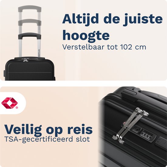 TRVLMORE Handgepäckkoffer 44 l mit Frontfach – TSA-Schloss – USB-Anschluss – Schwarz