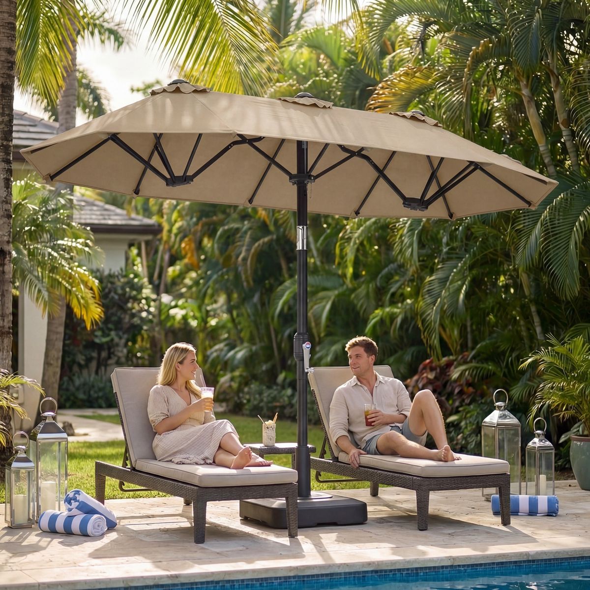 Coast Doppel-Sonnenschirm – rechteckig – mit Handkurbel und Neigungsfunktion – braun 300 x 160 cm