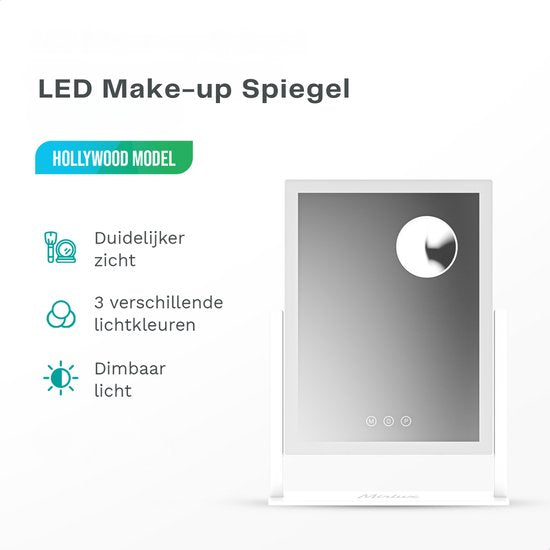 Mirlux Make Up Hollywood Spiegel mit Beleuchtung (44x30cm) Vision - Dimmbare LED-Lampe Licht - Schwarz