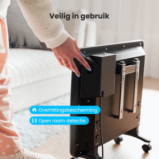 Auronic Konvektorheizung - 1000W - Elektroheizung - 3 Stufen - Metallheizkörper - Freistehend - Räder - Schwarz