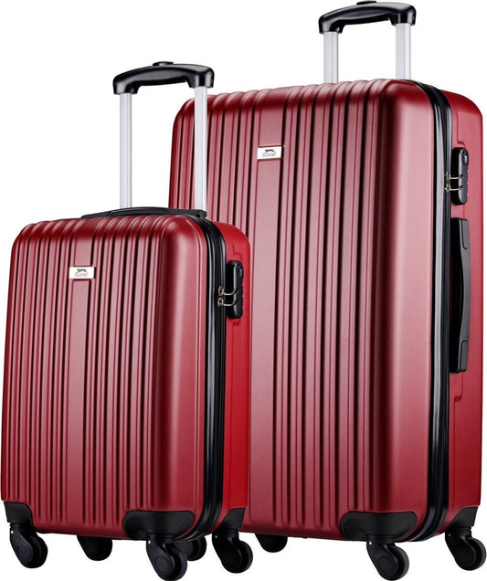 Slazenger 2-teiliges Kofferset – Handgepäck-Trolley und aufgegebenes Gepäck – S + M/L – ABS-Hartschalenkoffer – 360°-Rollen – Zahlenschloss – Rot