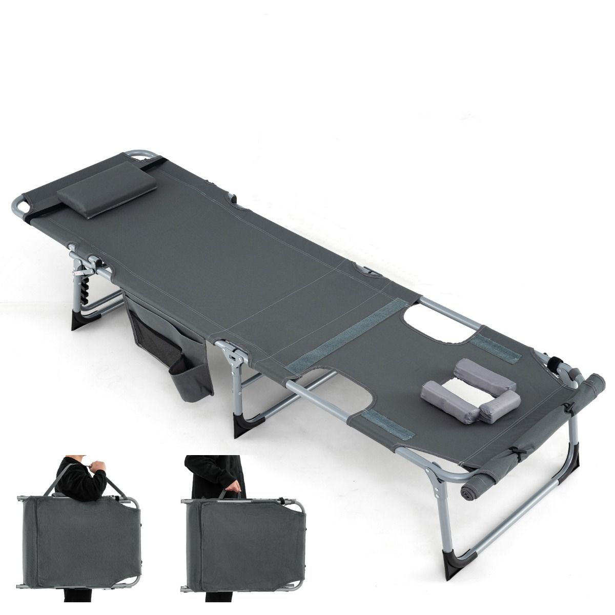 Coast Sonnenliege 193x60x34 cm Grau mit Gesichtsöffnung, verstellbarer Rückenlehne und Fußstütze, faltbar mit abnehmbarem Kissen und Seitentaschen