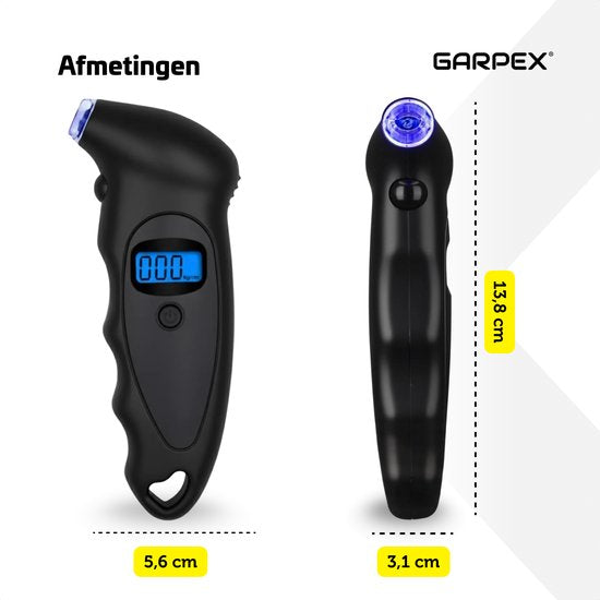 Garpex® Reifendruckmesser - Reifendruckmesser - Eingebaute Taschenlampe - Digital - Druckmesser