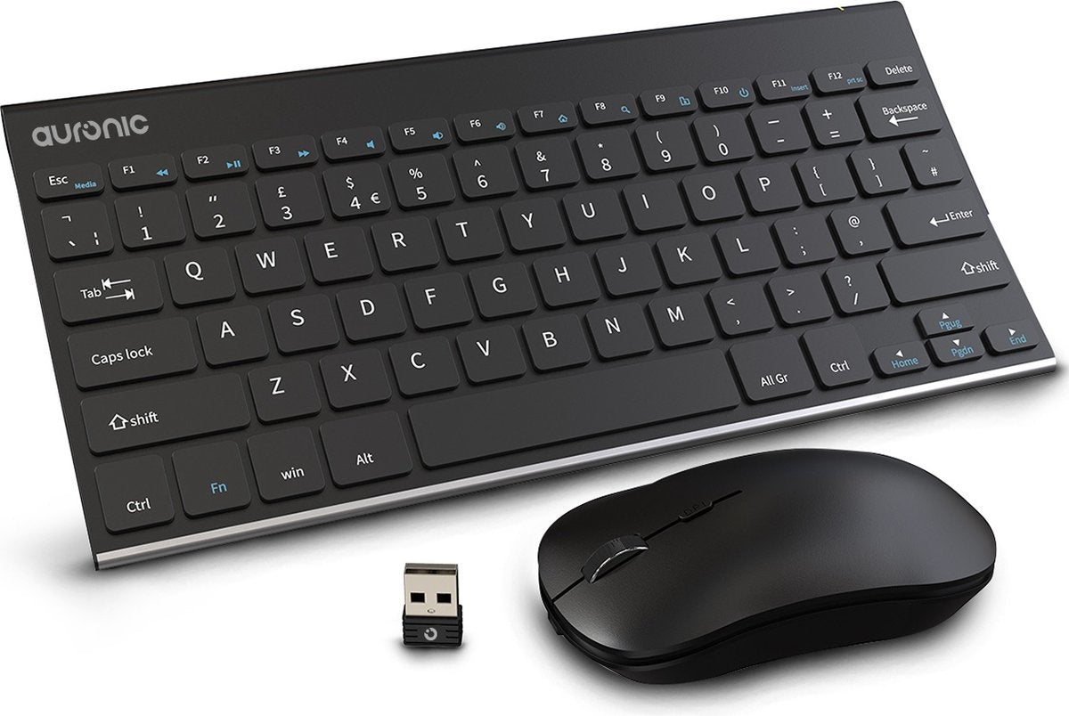 Auronic Wireless Tastatur und Maus - QWERTY - Schwarz