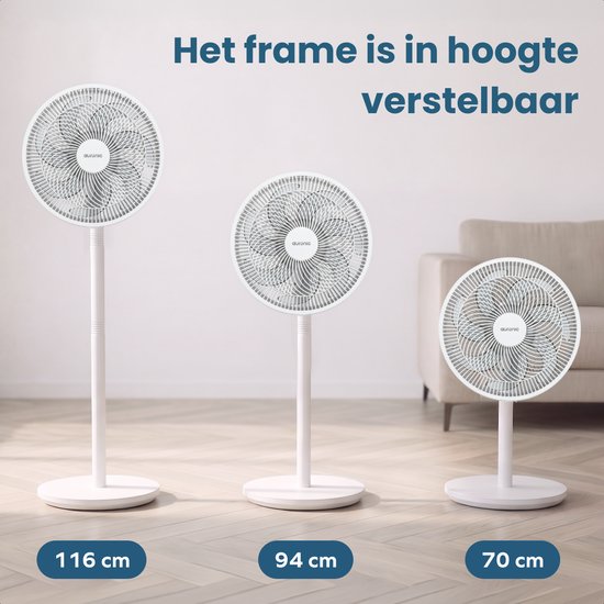 Auronic Stehventilator - 3 Geschwindigkeiten - 85° Oszillation - einstellbar von 70-116 cm - Weiß