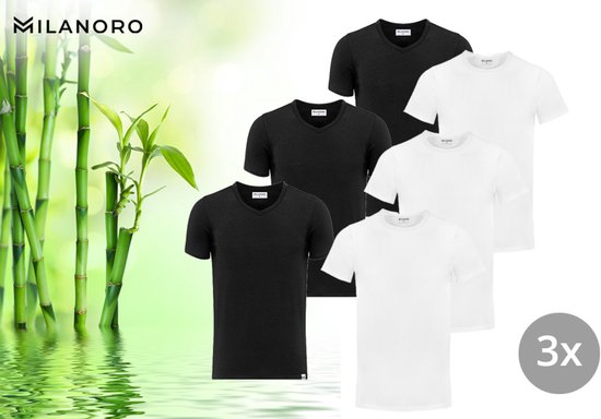 Milanoro - 3 weiche Bambus-T-Shirts - Weiß - Rundhalsausschnitt - M