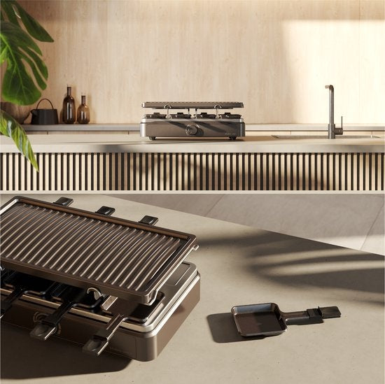 Studio Linea SLGRILL30BK Gourmet-Set - 8 Personen - 1400 W - Gourmet-Pfännchen und Gourmet-Platte mit Antihaftbeschichtung - Raclette
