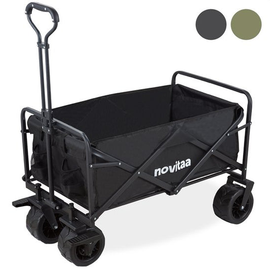 Novitaa Bolderkar faltbar - Starker Rahmen - Dickere Räder mit Bremse - 150KG Tragfähigkeit - 100L Kapazität - Waschbares Polyester - Schwarz