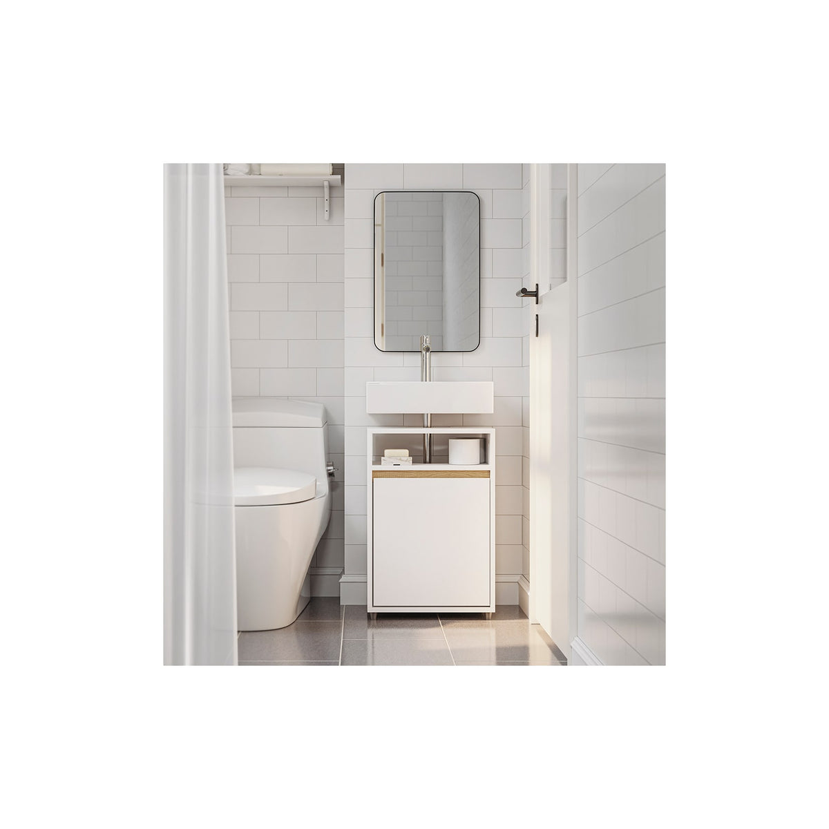SoBuy Waschtischunterschrank mit 1 Tür – Weiß – 40 x 36 x 60 cm – mit offenem Fach, modern