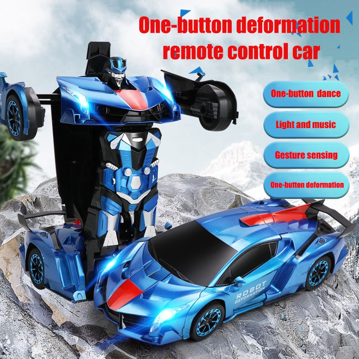 MEWAU 1:12 RC Transforming Car/Roboter - 2 in 1Ferngesteuertes Auto - Gestenerkennung - Spielzeugauto - Grau