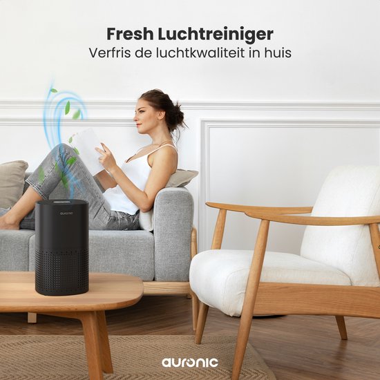 Auronic Luftreiniger Fresh - Mit HEPA 13 Filter - 225 m³/h - 45 m² - Kohlefilter - 3 Stufen - Luftreiniger - Schwarz