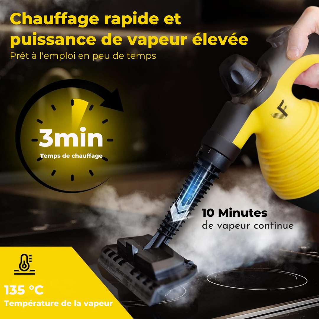 Hand-Dampreiniger - Neighbour's Friend – Dampregelung – Inklusive 10 Zubehörteile – 350-ml-Tank – Gelb