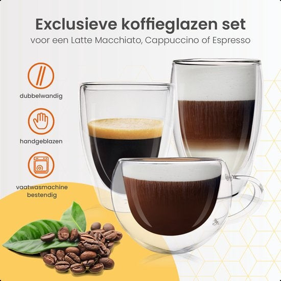 Goliving Dubbelwandige Koffieglazen - koffiekopjes - Kopjes - Glazen - Theeglazen - Latte Macchiato - Cappuccino - Set Van 6