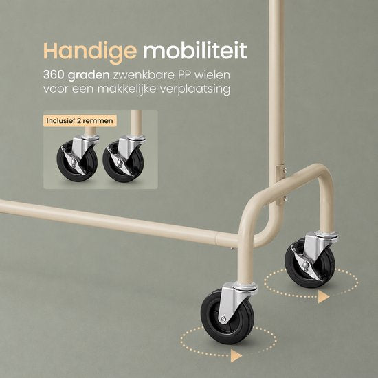 O'DADDY® Kleiderständer – Kleiderständer auf Rollen – Kleiderständer aus Metall - Kleiderständer - Kleiderständer - Garderobenständer - Kleiderstange - Kleiderständer - Ausziehbare Kleiderstange - Verstellbare Kleiderstange - Stabil bis 130 kg - Beige