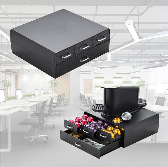 BRASQ Kapselhalter für Nespresso Tassen - für Dolce Gusto Tassen - Bis zu 50 Tassen - Kaffeetassenhalter Schwarz - Aufbewahrungsbox mit 4 Schubladen - Vertuo - K-cup