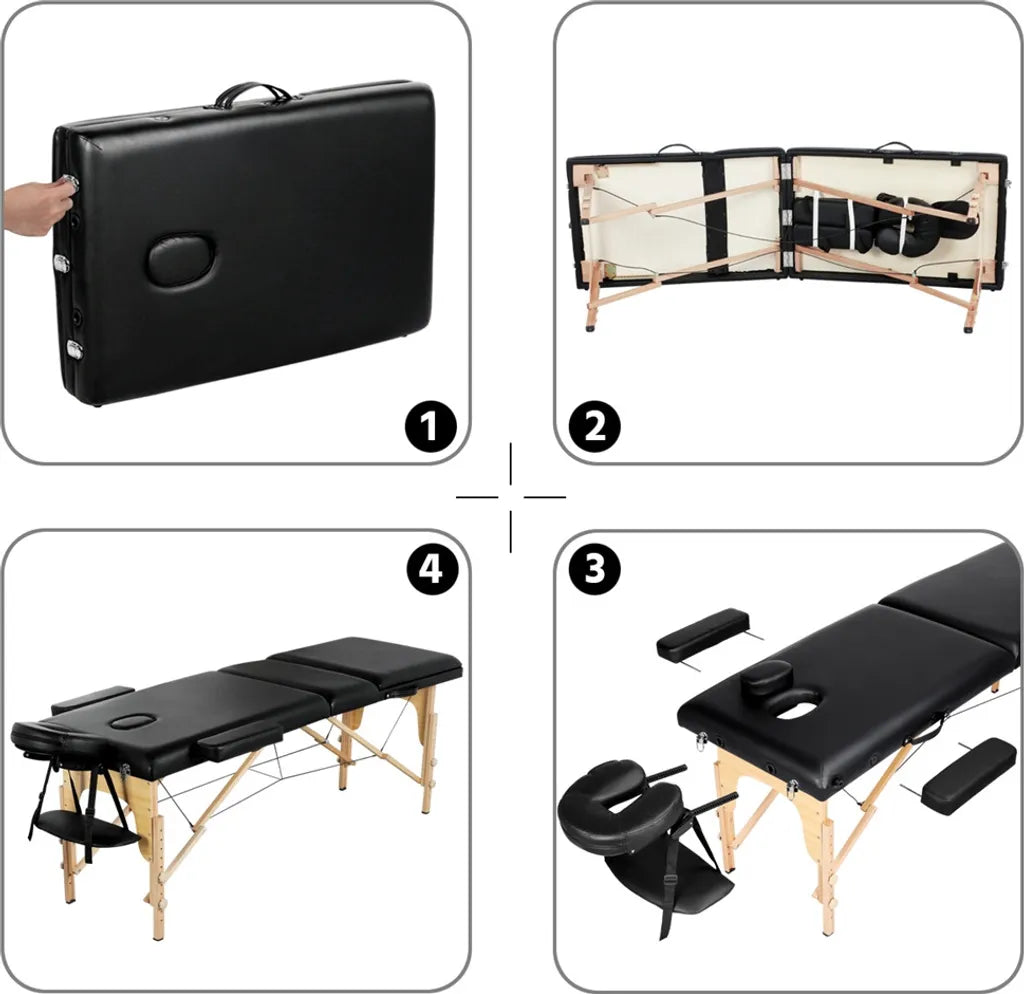 Yaheetech 3-Zonen-Massageliege 213 x 80 cm – Schwarz – Zusammenklappbare Behandlungsliege bis 250 kg
