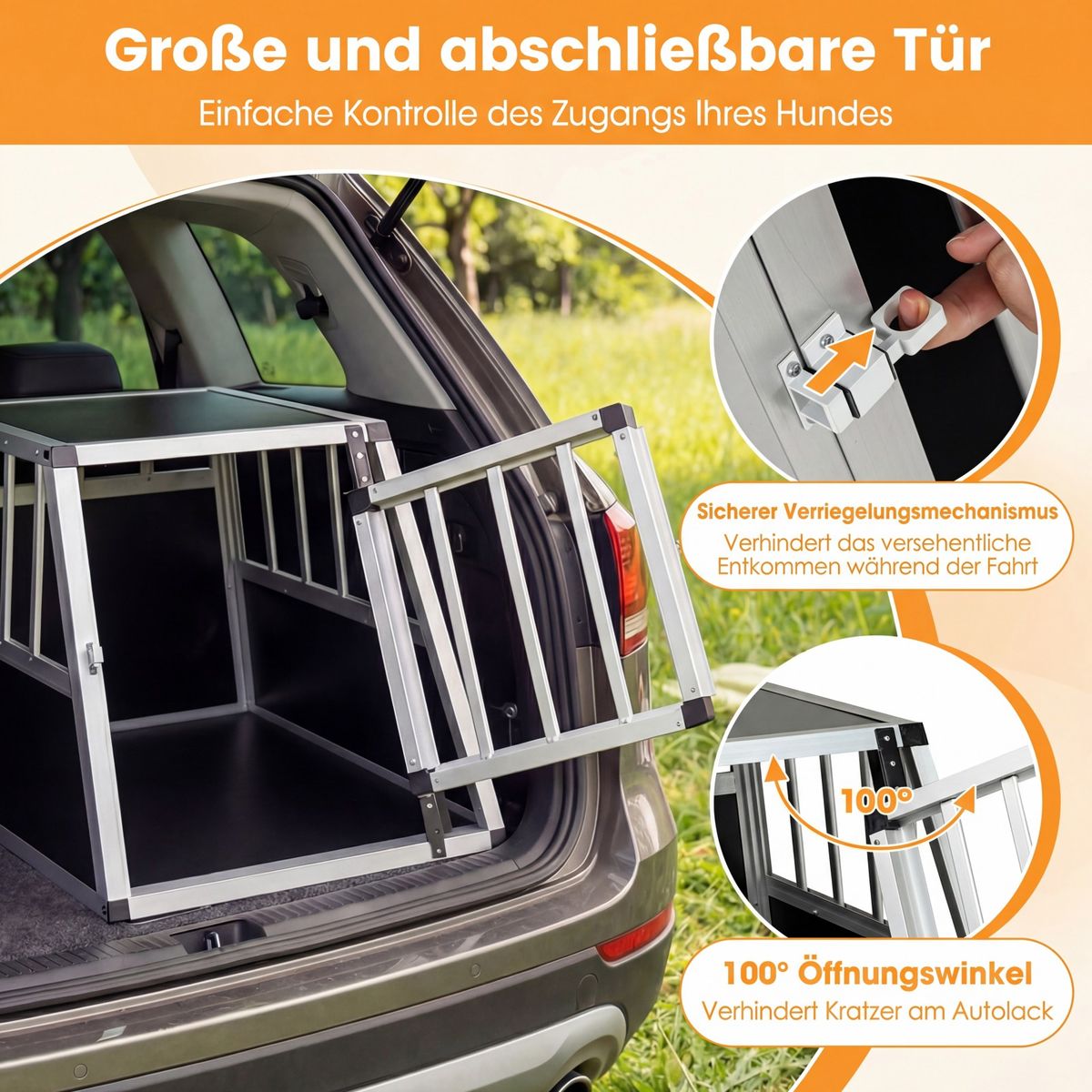 Coast Tiertransportbox – abschließbare Tür – herausnehmbare Trennwand – Aluminium – 69,5 x 54 x 50,5 cm – silber und schwarz