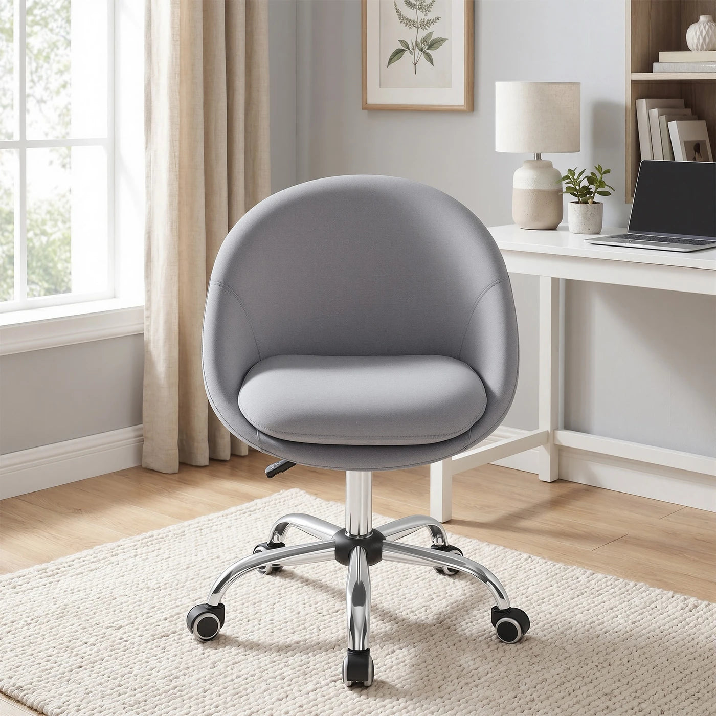Ochama-Bürostuhl – Grau – Baumwoll-Leinen-Mischung – Höhenverstellbar – Drehbar mit Rollen – 60 x 60 x 80–90 cm