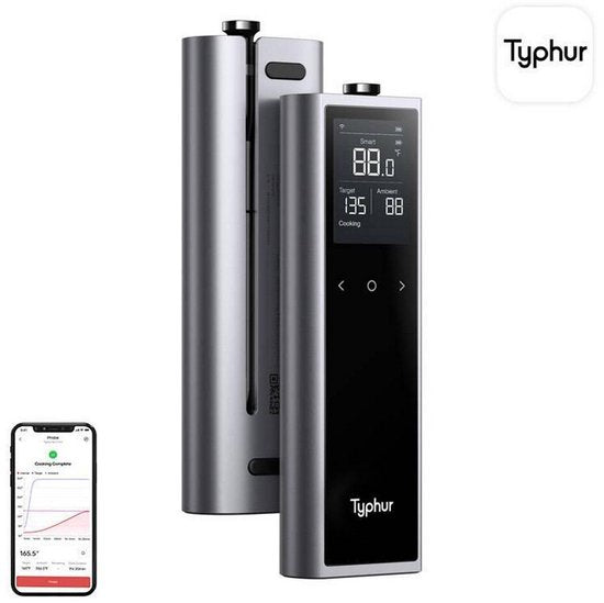 Typhur Sync One – 6-Sensor-Sonde – Drahtloses Fleischthermometer – Grillthermometer – Bluetooth & WLAN - Wasserdicht und hitzebeständig - Batterielaufzeit bis zu 50 Stunden - Intelligente App-Integration - Kompakt mit Ladestation - Für jeden Kochstil