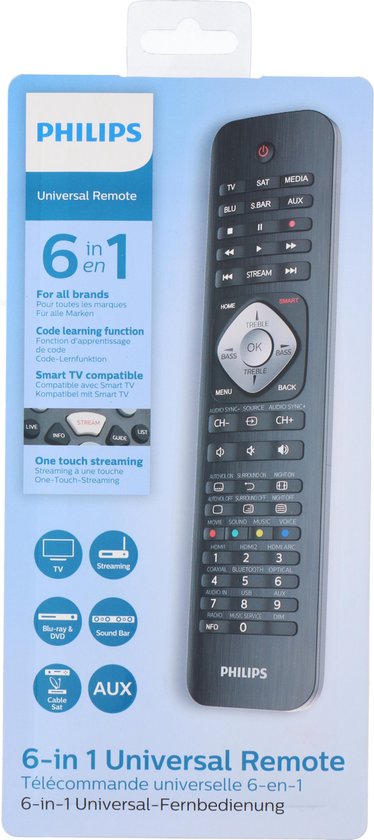 Philips Universal-Fernbedienung SRP5016/10 - 6-in-1 - Lerntasten - Schwarz