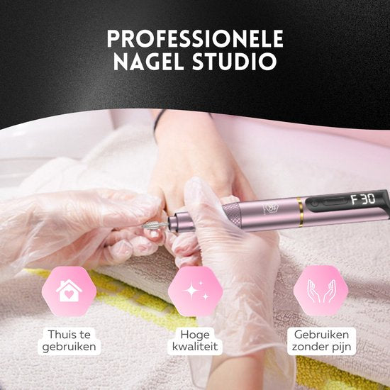 Beeperfect® Cordless Electric Nail File Pro Edition - Nagelfräse - Maniküre- und Pediküre-Set - wiederaufladbar - 11 Bits und 60 Schleifrollen - 30.000 U/min - Pink