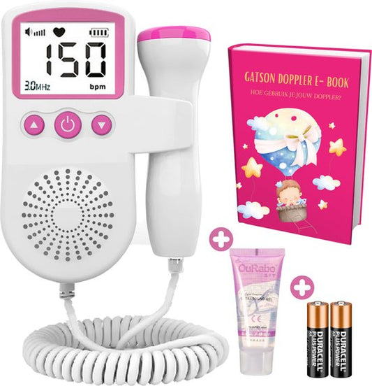 Gatson Doppler - Baby-Herz-Monitor - Inklusive E-Book, Doppler-Gel und Batterien - weiß/rosa