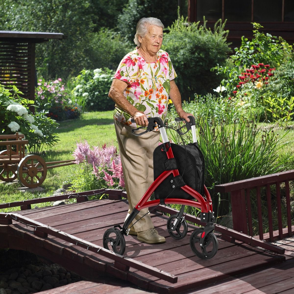 coast walker for seniors - Faltbarer Rollator Rot - Aluminiumrahmen - 78x67.5x86-96 cm - 20 cm Räder