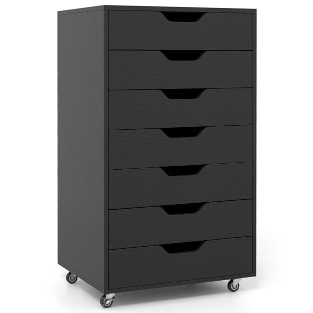 Coast Kommode mit 7 Schubladen und Rollen – Schwarz – 49 x 40 x 87 cm